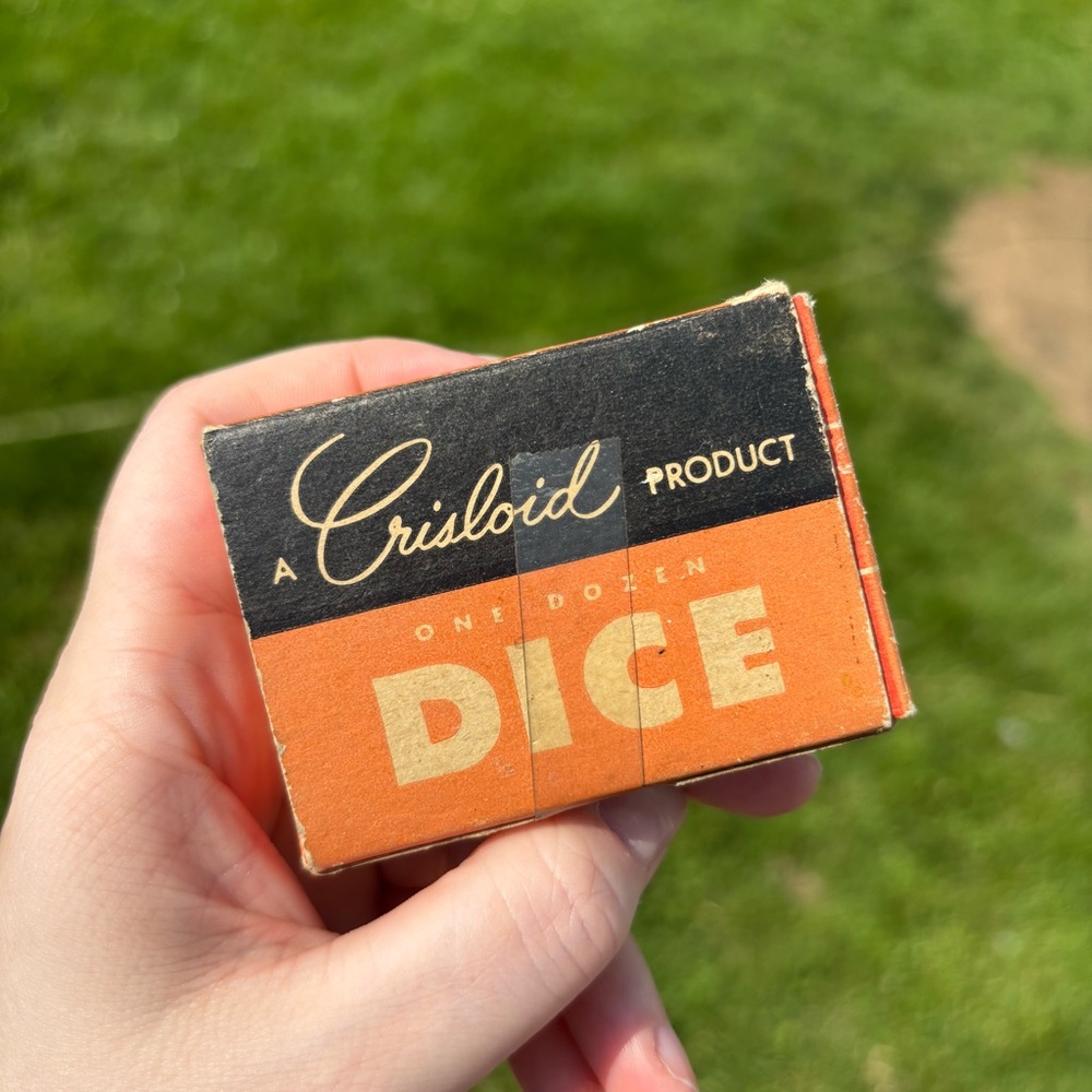 Box Of A Dozen Vintage Crisloid White Dice With Original Box